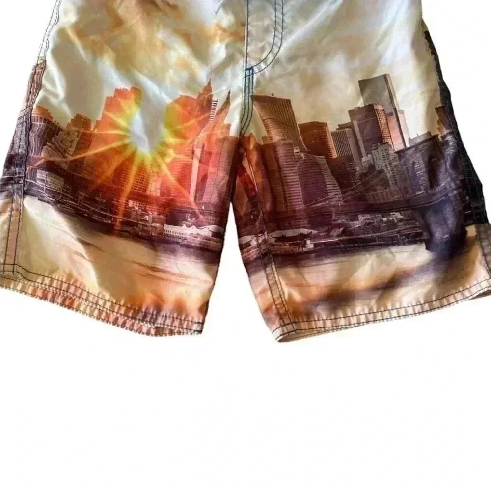 Old Navy Yellow Blue City Sunset Boys Swimming Board Short Pants SZ S( 6/7)